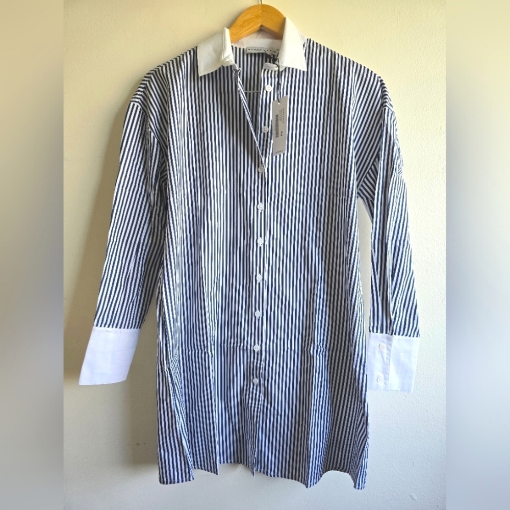 NWT! Harshman,Justine Striped Button-Down Tunic, Navy Stripes,Size XS -MSRP $205 - Picture 4 of 8